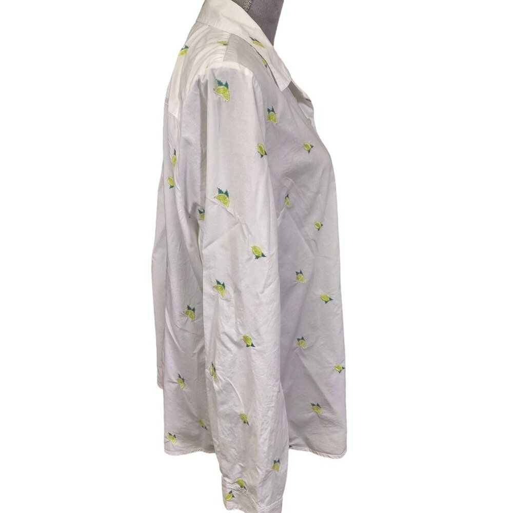 Kim Rogers Blouse Embroidered Lemon Top Button Up Roll Tab Sleeve Womens XL - Picture 3 of 7